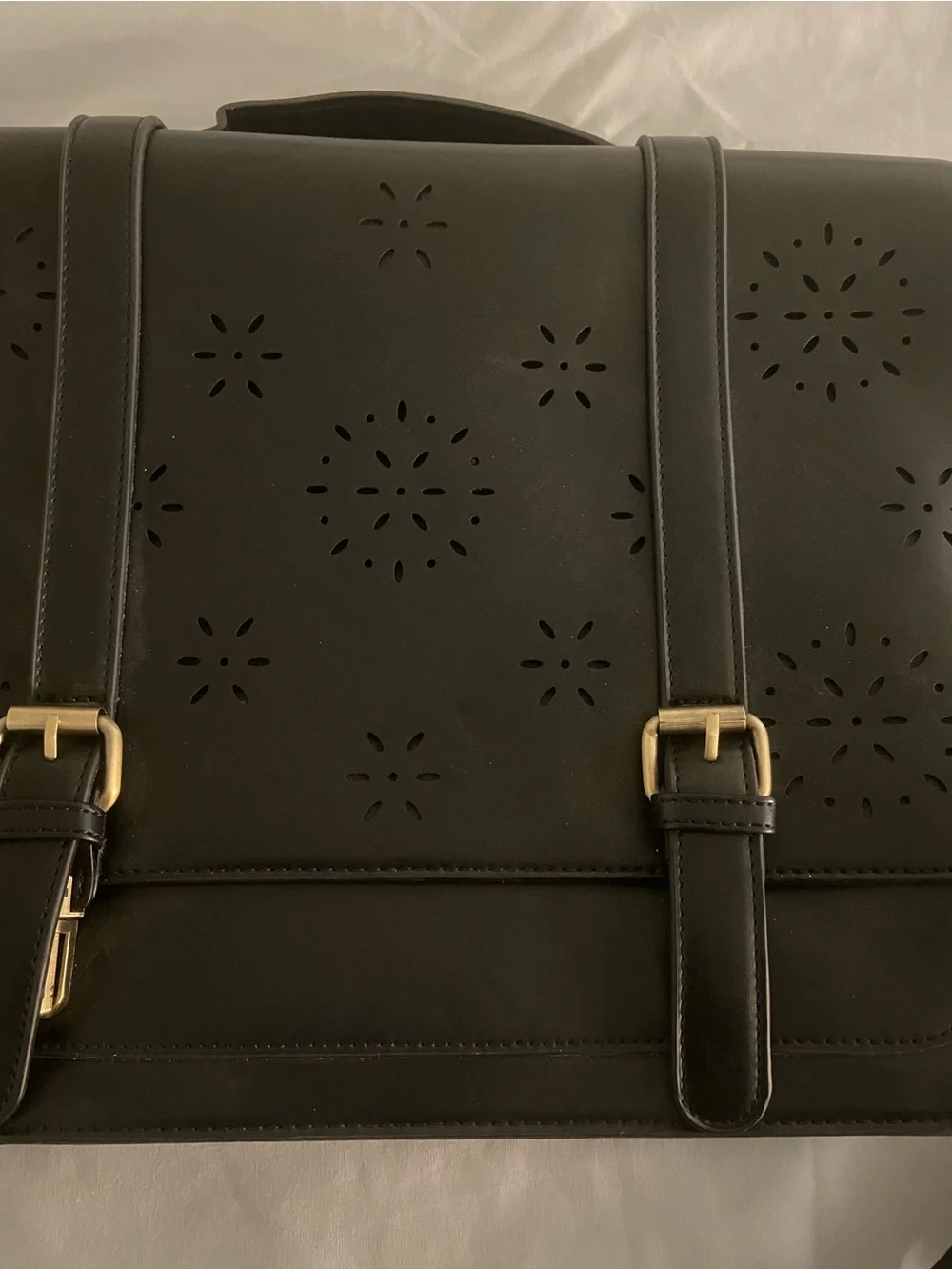 Ecosusi Black Laser-Cut Satchel Crossbody Messenger Bag Purse